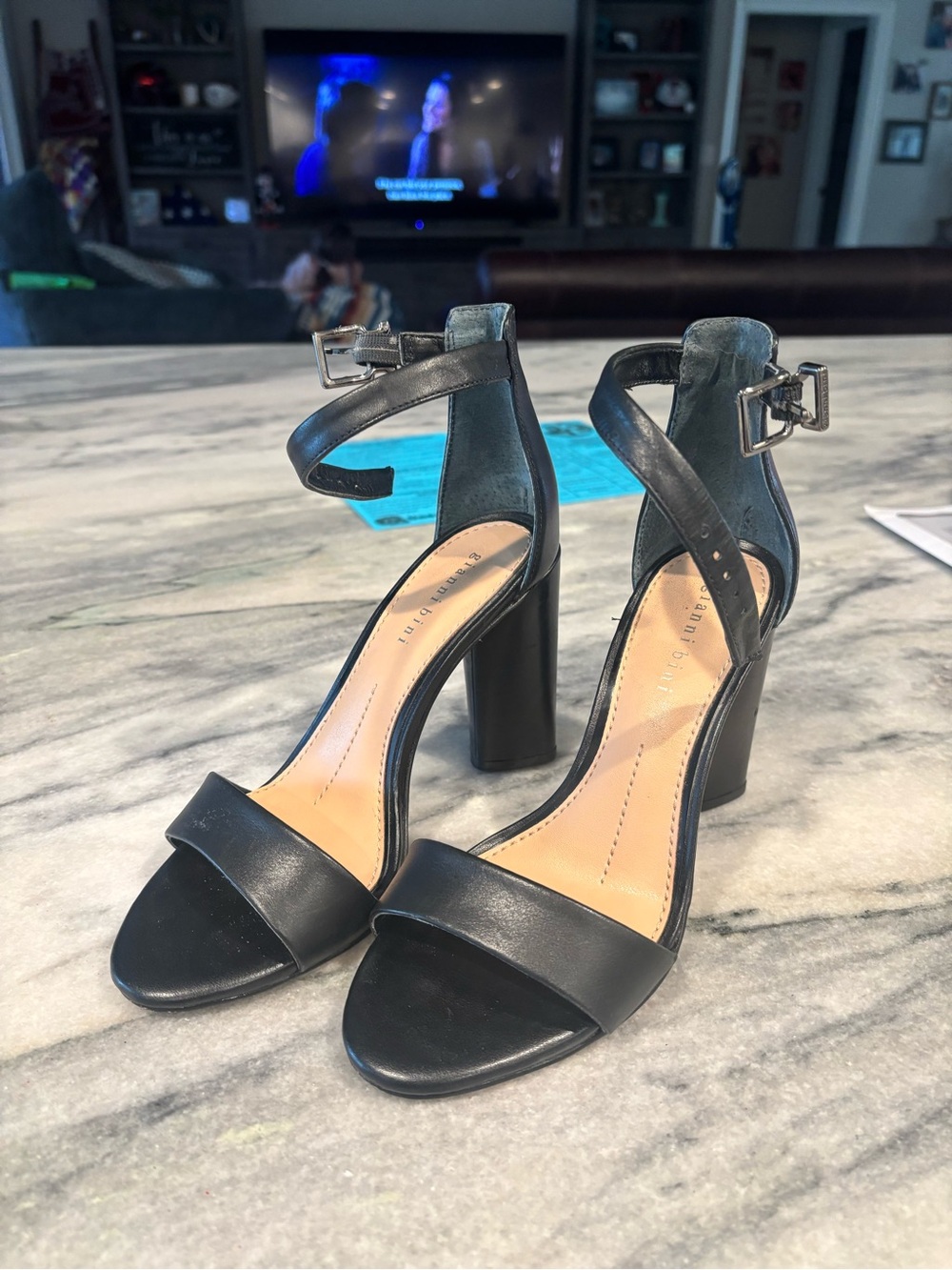 Gianni Bini Black Ankle-Strap Block Heels
